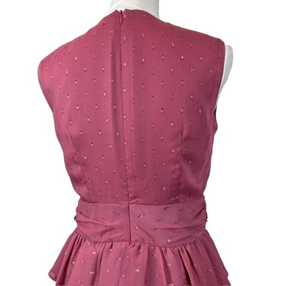 LDT Peplum Waist Gown Deep Rose Pink Chiffon with Metallic Bling Zip Back Size 4 - Picture 6 of 14
